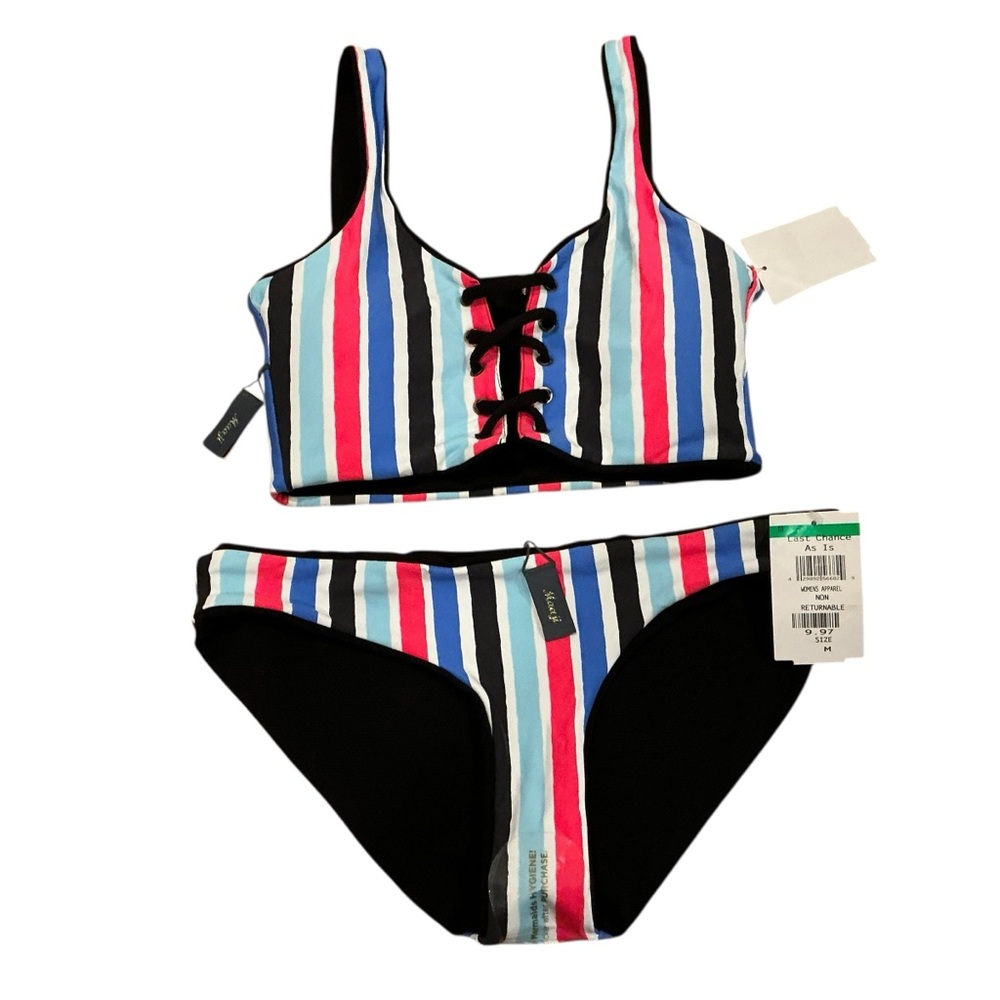 Maaji dazzling rib 4-way stretch reversible bikini set of 2 size M/L striped